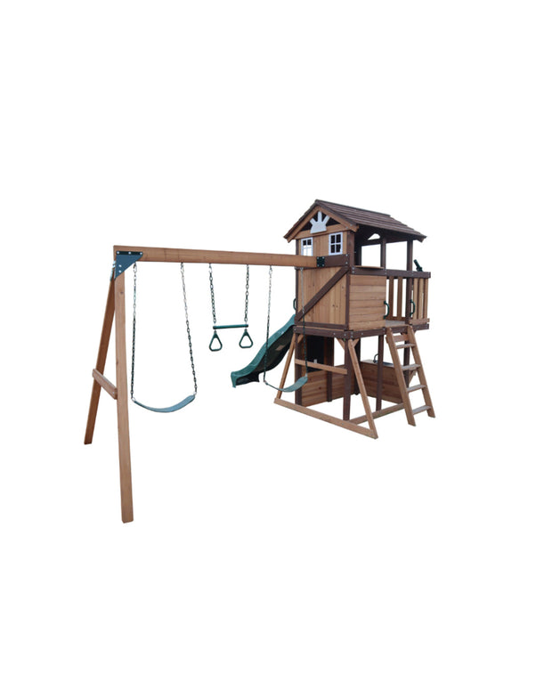 Mount Peak - Elbrus Swing Set & Playhouse with wooden roof