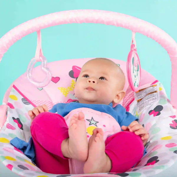 Bright Starts Minnie Mouse Spotty Dotty Vibrating Bouncer ahlanfun.com