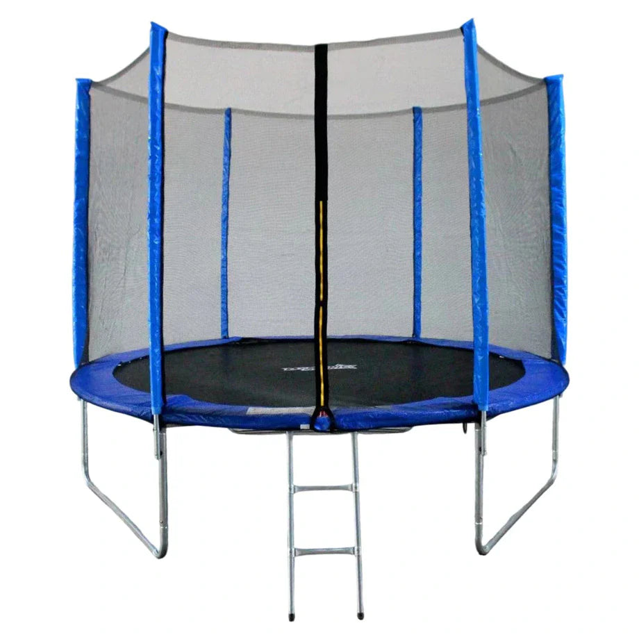 Funjump 10ft Blue Trampoline with Outside Short Pole Safety Net and Ladder_ahlanfun.com