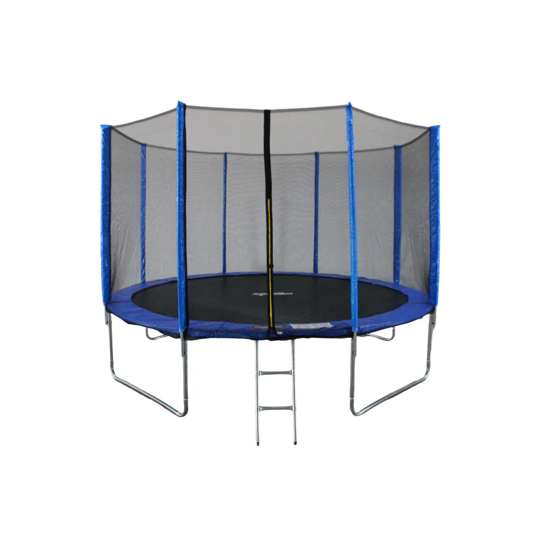 Funjump 12 ft blue trampoline with outside short pole safety net and ladder-ahlanfun.com