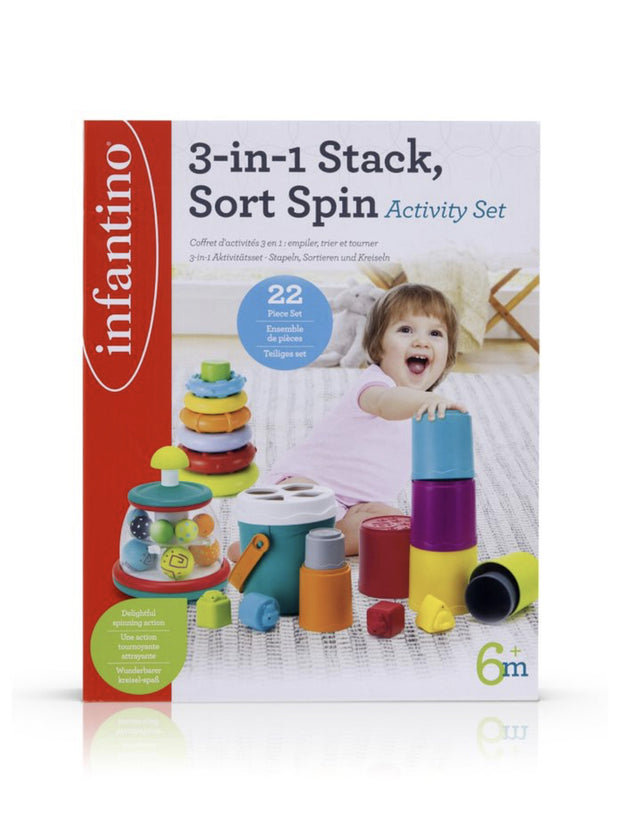Infantino-3-In-1 Stack, Sort Spin Activity Set