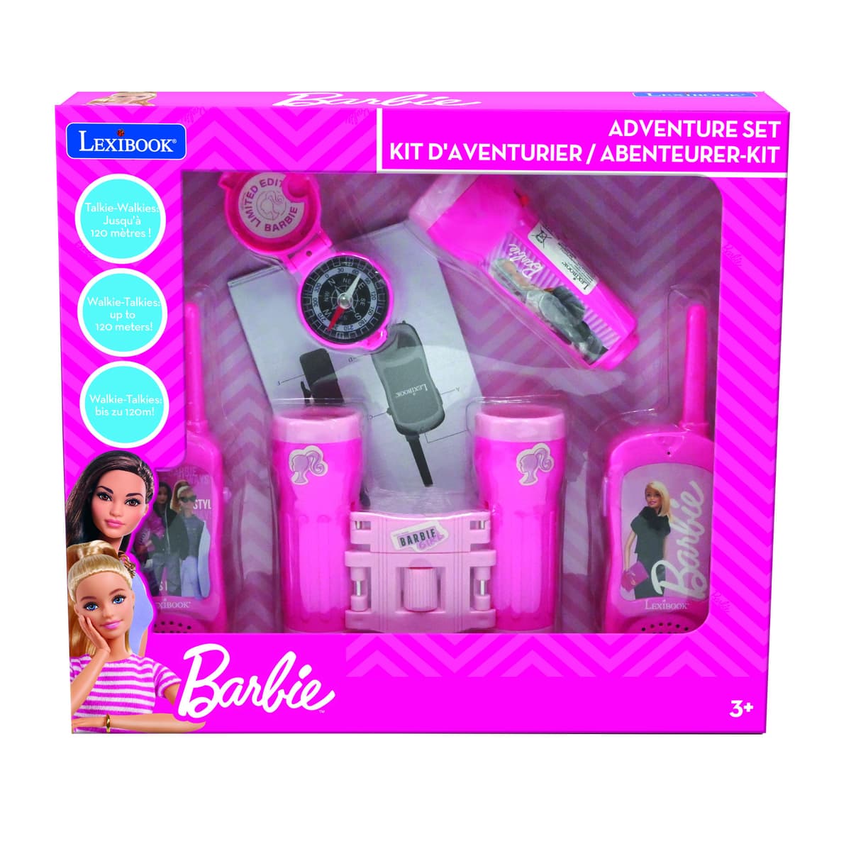 Lexibook-Barbie Adventure Set W/Walkie Talkie120M, Binoculars And Compass