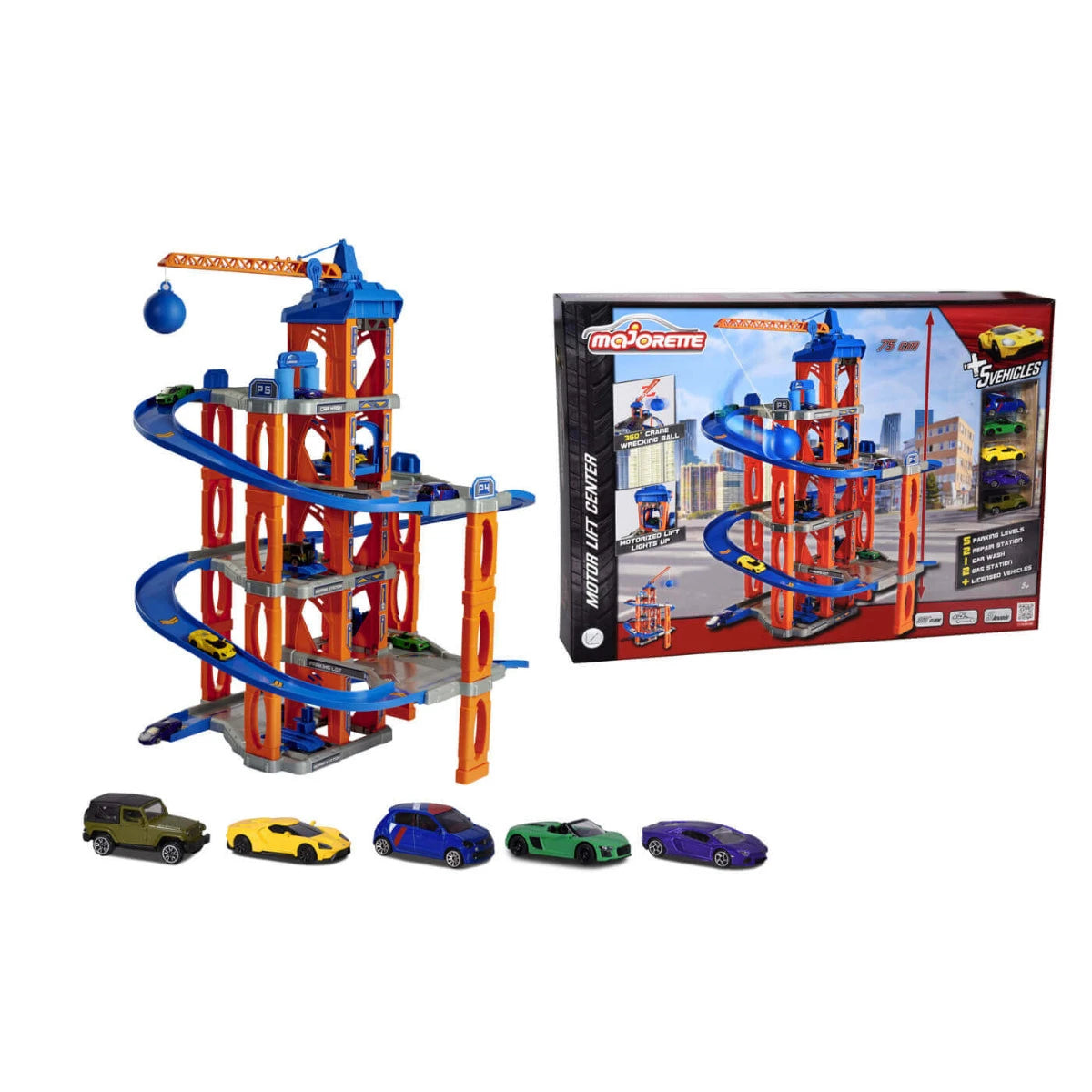 Majorette  Motor Lift Center + 5 Cars