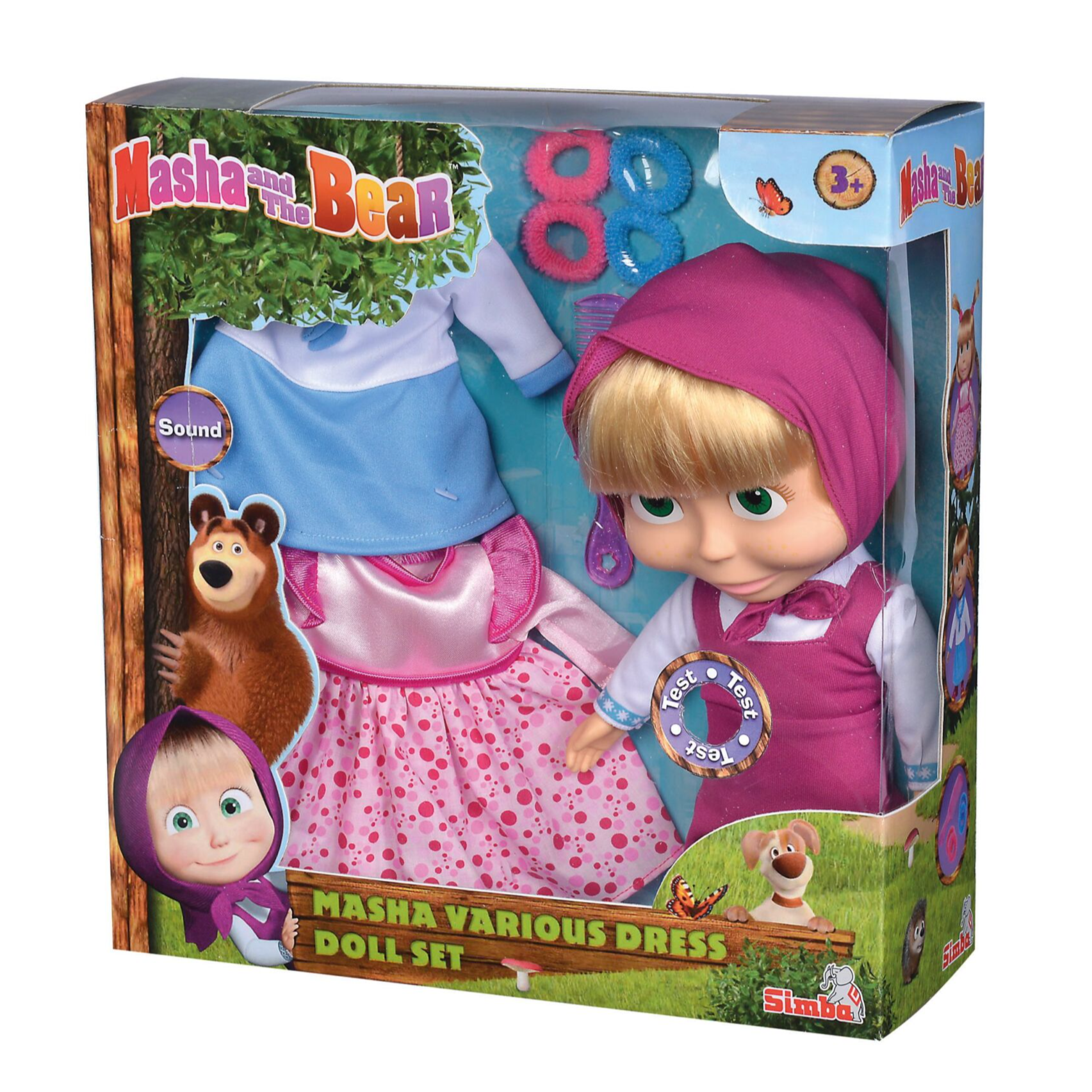 Masha & The Bear -Masha Doll with 2 extra Dresses, 30cm