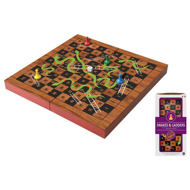 Merchant Ambassador Folding Wood Snakes & Ladders Set