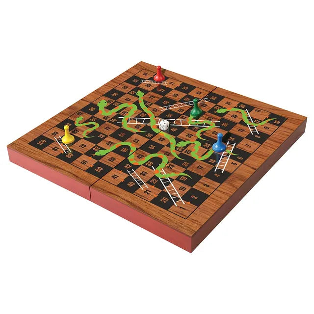 Merchant Ambassador Folding Wood Snakes & Ladders Set
