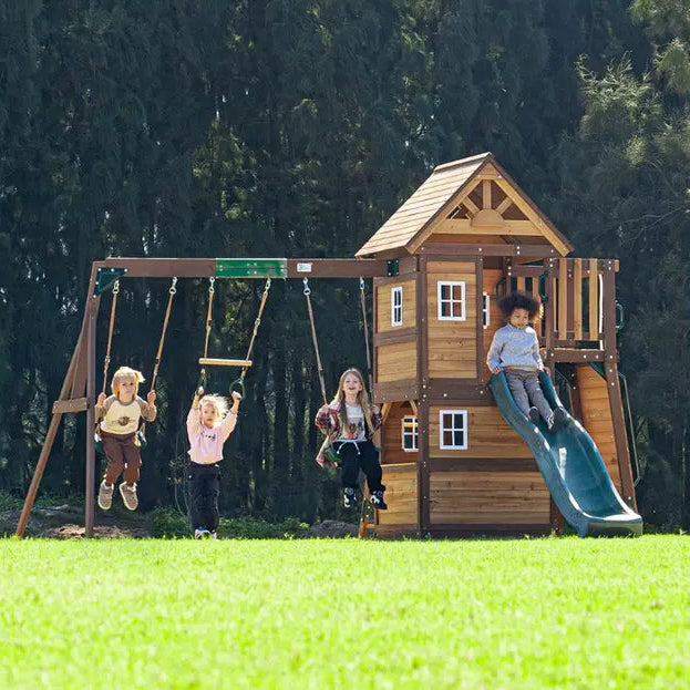 Mountpeak Kazbek Swing Set_2LevelPlayHouseWithWoodenRoof ahlanfun.com