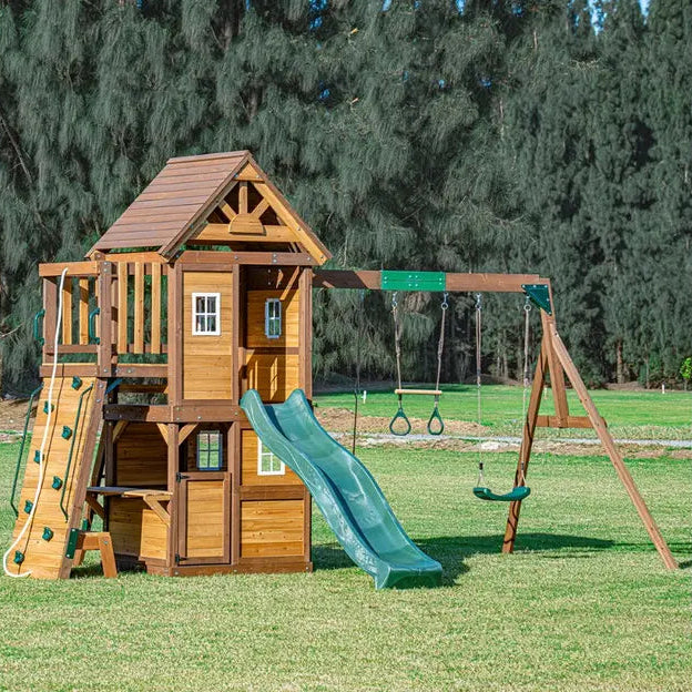 Mountpeak Kazbek Swing Set_2 Level Play House With Wooden Roof ahlanfun.com