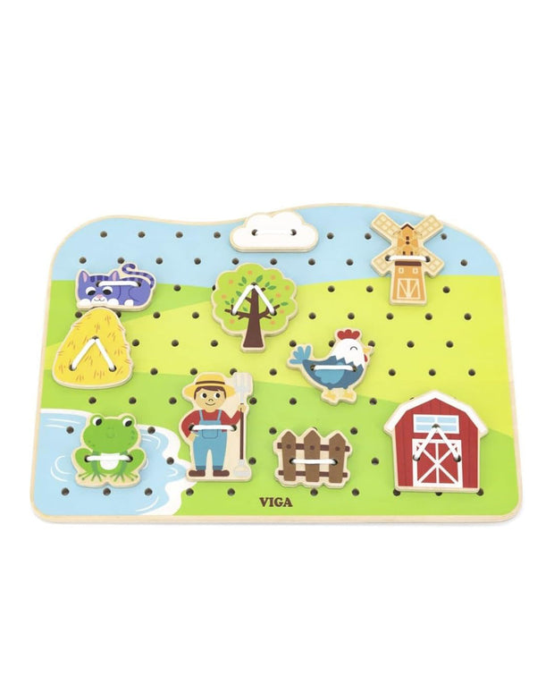 Viga Wooden Farm Lacing Game Set, Multicolor