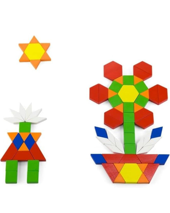 Viga Geometric Wood Pattern Blocks 250-Piece Playset