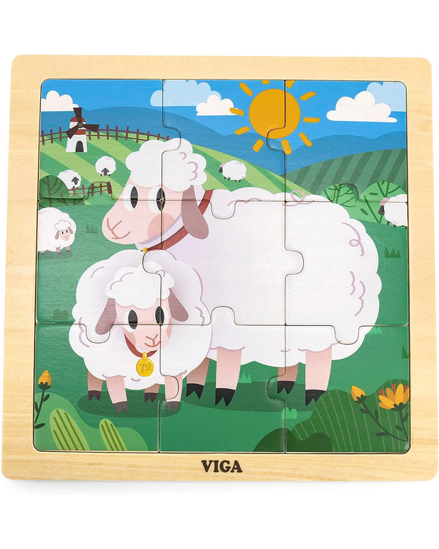 Viga Wooden 9-Piece-Puzzle - Sheep